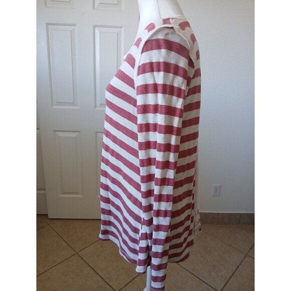 Jolt Women's Top XL Long Sleeve Beige Red Striped Lace Button Back Preppy - Picture 6 of 15